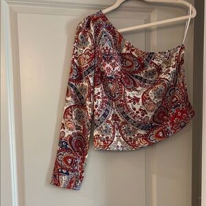 Paisley One-Shoulder Top - Red and Blue
